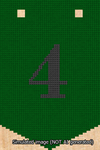 A simulated image of the stitched needlepoint design: Banner 13m Pointed 4 Black on Green. Not A.I. generated.