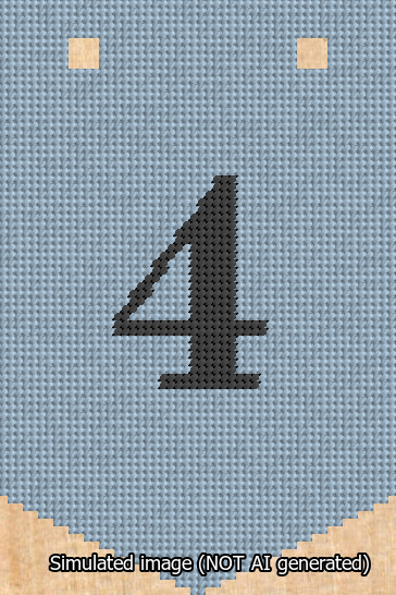 A simulated image of the stitched needlepoint design: Banner 13m Pointed 4 Black on Light Blue. Not A.I. generated.