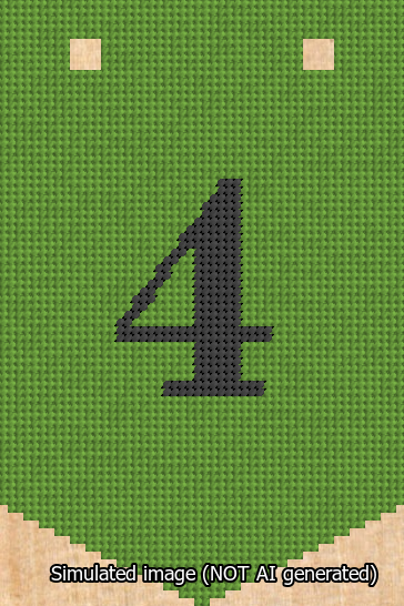 A simulated image of the stitched needlepoint design: Banner 13m Pointed 4 Black on Light Green. Not A.I. generated.