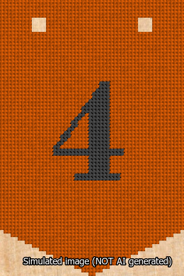 A simulated image of the stitched needlepoint design: Banner 13m Pointed 4 Black on Orange. Not A.I. generated.