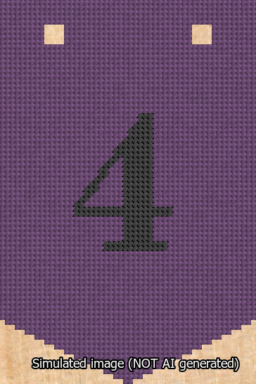 A simulated image of the stitched needlepoint design: Banner 13m Pointed 4 Black on Purple. Not A.I. generated.