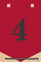 A simulated image of the stitched needlepoint design: Banner 13m Pointed 4 Black on Red. Not A.I. generated.