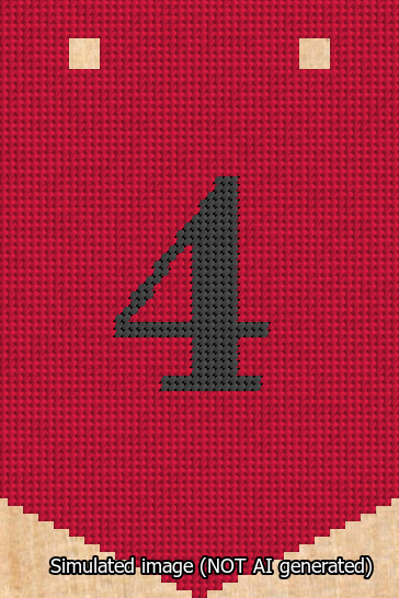 A simulated image of the stitched needlepoint design: Banner 13m Pointed 4 Black on Red. Not A.I. generated.