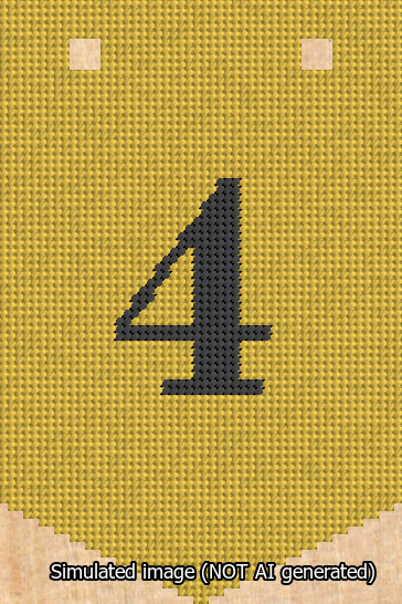 A simulated image of the stitched needlepoint design: Banner 13m Pointed 4 Black on Yellow. Not A.I. generated.