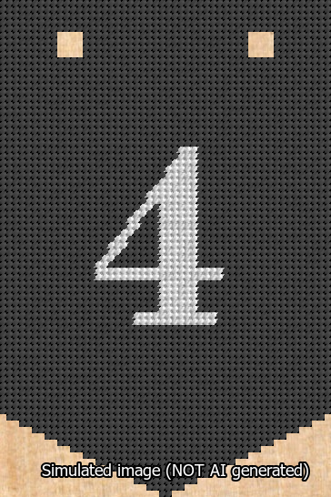 A simulated image of the stitched needlepoint design: Banner 13m Pointed 4 White on Black. Not A.I. generated.