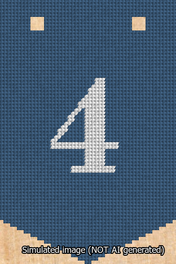 A simulated image of the stitched needlepoint design: Banner 13m Pointed 4 White on Blue. Not A.I. generated.