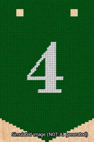 A simulated image of the stitched needlepoint design: Banner 13m Pointed 4 White on Green. Not A.I. generated.