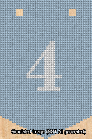 A simulated image of the stitched needlepoint design: Banner 13m Pointed 4 White on Light Blue. Not A.I. generated.