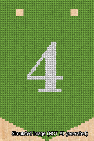 A simulated image of the stitched needlepoint design: Banner 13m Pointed 4 White on Light Green. Not A.I. generated.