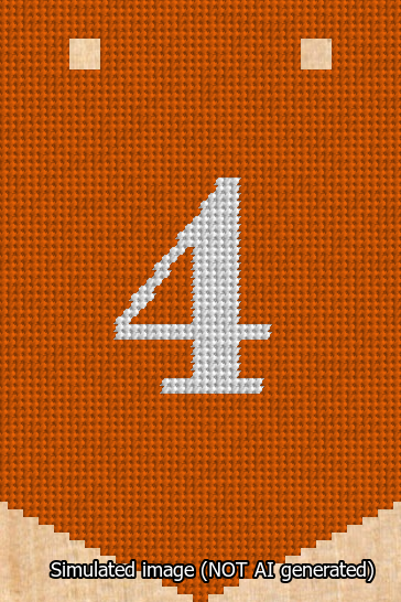 A simulated image of the stitched needlepoint design: Banner 13m Pointed 4 White on Orange. Not A.I. generated.