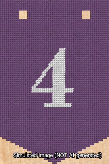 A simulated image of the stitched needlepoint design: Banner 13m Pointed 4 White on Purple. Not A.I. generated.