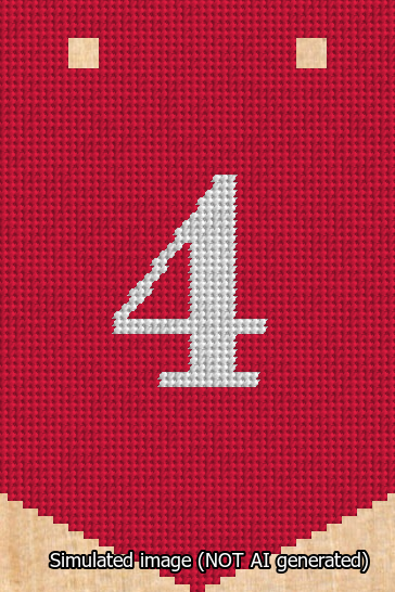A simulated image of the stitched needlepoint design: Banner 13m Pointed 4 White on Red. Not A.I. generated.