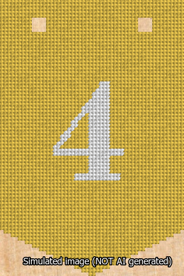 A simulated image of the stitched needlepoint design: Banner 13m Pointed 4 White on Yellow. Not A.I. generated.