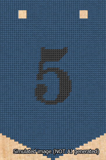 A simulated image of the stitched needlepoint design: Banner 13m Pointed 5 Black on Blue. Not A.I. generated.