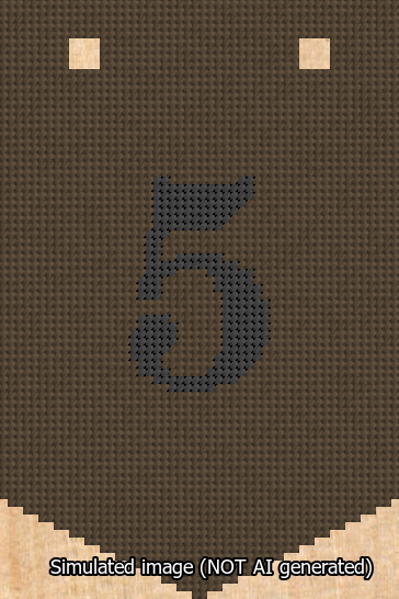 A simulated image of the stitched needlepoint design: Banner 13m Pointed 5 Black on Brown. Not A.I. generated.