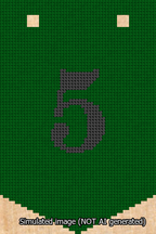 A simulated image of the stitched needlepoint design: Banner 13m Pointed 5 Black on Green. Not A.I. generated.