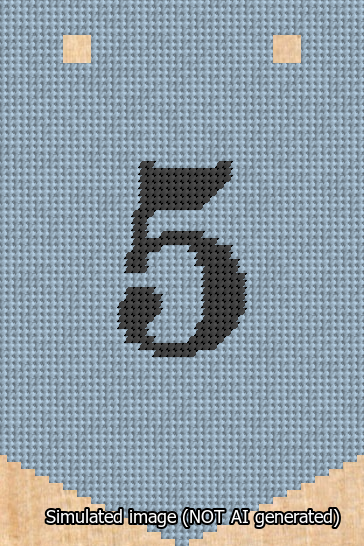A simulated image of the stitched needlepoint design: Banner 13m Pointed 5 Black on Light Blue. Not A.I. generated.