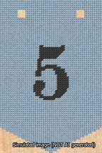 A simulated image of the stitched needlepoint design: Banner 13m Pointed 5 Black on Light Blue. Not A.I. generated.