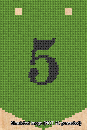 A simulated image of the stitched needlepoint design: Banner 13m Pointed 5 Black on Light Green. Not A.I. generated.