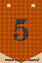 A simulated image of the stitched needlepoint design: Banner 13m Pointed 5 Black on Orange. Not A.I. generated.