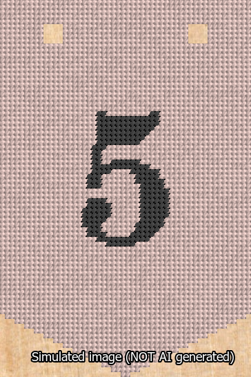 A simulated image of the stitched needlepoint design: Banner 13m Pointed 5 Black on Pink. Not A.I. generated.