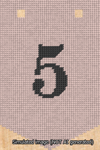 A simulated image of the stitched needlepoint design: Banner 13m Pointed 5 Black on Pink. Not A.I. generated.