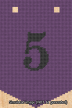 A simulated image of the stitched needlepoint design: Banner 13m Pointed 5 Black on Purple. Not A.I. generated.