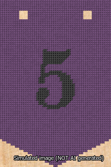 A simulated image of the stitched needlepoint design: Banner 13m Pointed 5 Black on Purple. Not A.I. generated.