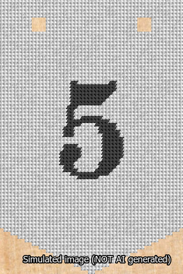 A simulated image of the stitched needlepoint design: Banner 13m Pointed 5 Black on White. Not A.I. generated.