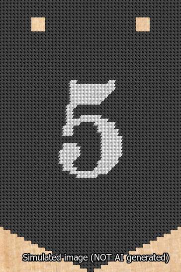 A simulated image of the stitched needlepoint design: Banner 13m Pointed 5 White on Black. Not A.I. generated.