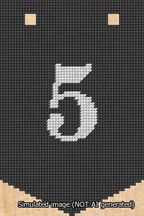 A simulated image of the stitched needlepoint design: Banner 13m Pointed 5 White on Black. Not A.I. generated.