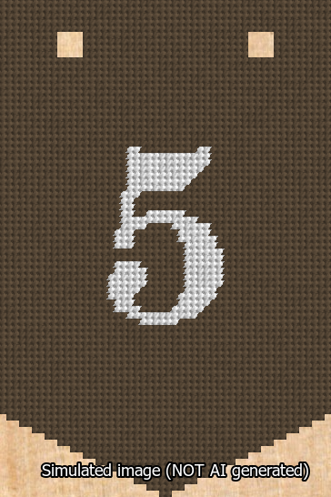 A simulated image of the stitched needlepoint design: Banner 13m Pointed 5 White on Brown. Not A.I. generated.