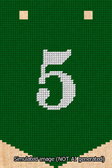 A simulated image of the stitched needlepoint design: Banner 13m Pointed 5 White on Green. Not A.I. generated.