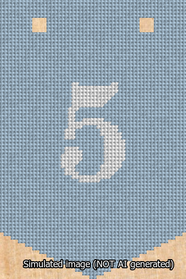 A simulated image of the stitched needlepoint design: Banner 13m Pointed 5 White on Light Blue. Not A.I. generated.