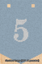 A simulated image of the stitched needlepoint design: Banner 13m Pointed 5 White on Light Blue. Not A.I. generated.