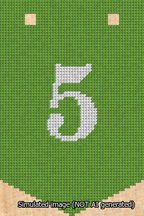 A simulated image of the stitched needlepoint design: Banner 13m Pointed 5 White on Light Green. Not A.I. generated.