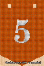 A simulated image of the stitched needlepoint design: Banner 13m Pointed 5 White on Orange. Not A.I. generated.