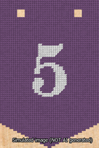 A simulated image of the stitched needlepoint design: Banner 13m Pointed 5 White on Purple. Not A.I. generated.