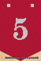 A simulated image of the stitched needlepoint design: Banner 13m Pointed 5 White on Red. Not A.I. generated.