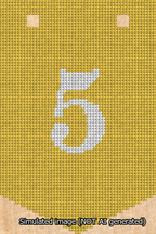 A simulated image of the stitched needlepoint design: Banner 13m Pointed 5 White on Yellow. Not A.I. generated.