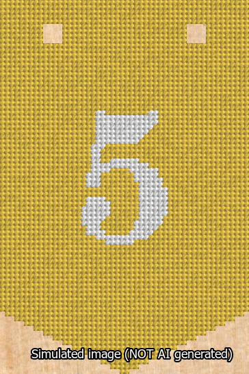 A simulated image of the stitched needlepoint design: Banner 13m Pointed 5 White on Yellow. Not A.I. generated.