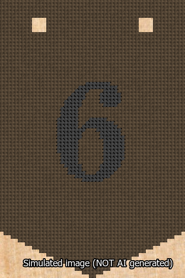 A simulated image of the stitched needlepoint design: Banner 13m Pointed 6 Black on Brown. Not A.I. generated.