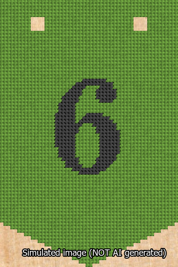 A simulated image of the stitched needlepoint design: Banner 13m Pointed 6 Black on Light Green. Not A.I. generated.
