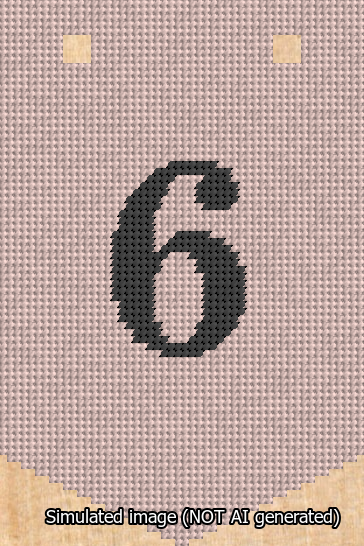 A simulated image of the stitched needlepoint design: Banner 13m Pointed 6 Black on Pink. Not A.I. generated.