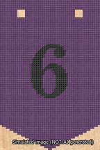 A simulated image of the stitched needlepoint design: Banner 13m Pointed 6 Black on Purple. Not A.I. generated.