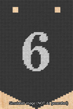 A simulated image of the stitched needlepoint design: Banner 13m Pointed 6 White on Black. Not A.I. generated.