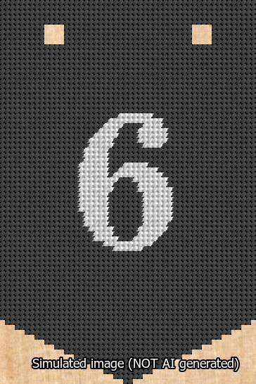 A simulated image of the stitched needlepoint design: Banner 13m Pointed 6 White on Black. Not A.I. generated.