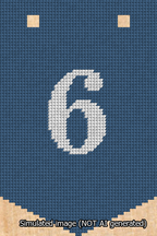 A simulated image of the stitched needlepoint design: Banner 13m Pointed 6 White on Blue. Not A.I. generated.