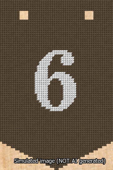 A simulated image of the stitched needlepoint design: Banner 13m Pointed 6 White on Brown. Not A.I. generated.