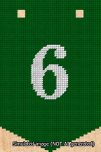 A simulated image of the stitched needlepoint design: Banner 13m Pointed 6 White on Green. Not A.I. generated.